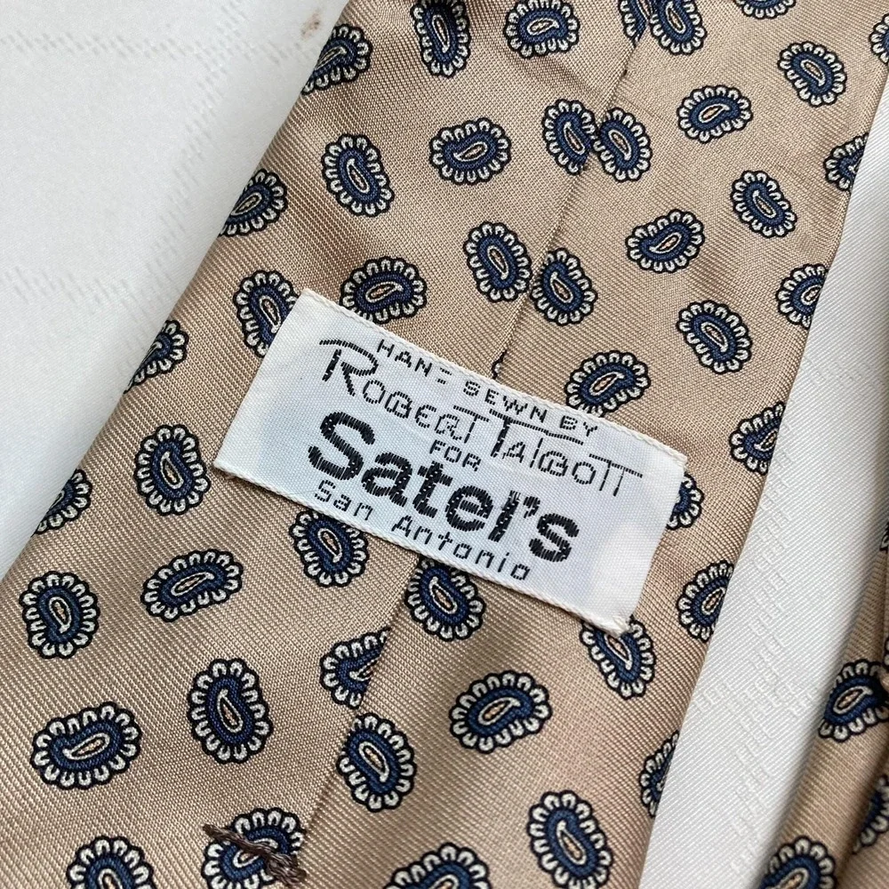 VTG 90s ROBERT‎ TALBOTT x SATEL'S Mens Beige Paisley Tie Retro Preppy Old Money